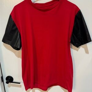 Red & Black Faux Leather Detailed Men’s Shirt